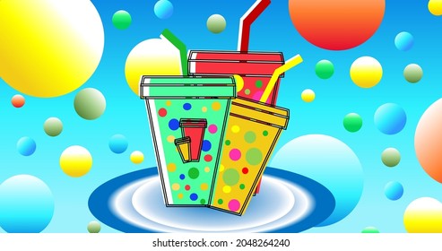 animated boba milk tea drink vector illustration with colorful design