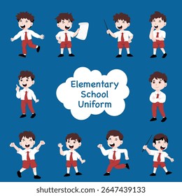 Animated Boy in Elementary School Uniform: Diverse Poses and Actions
