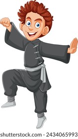 Animated boy in karate pose with a joyful expression