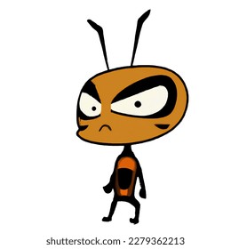 animated brown ant insect animal with a sad angry face