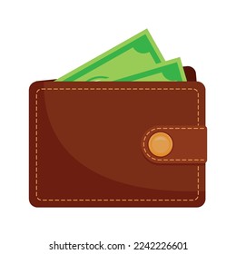 Animated Brown Wallet for Saving Paper Money Clipart Graphic Image for Business Payment and Saving Money