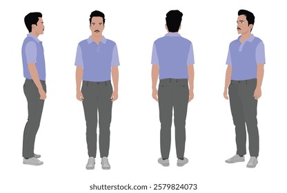 Figura animada de homem de negócios com vários pontos de vista, perfeito para vídeos explicativos, animações de negócios e visuais profissionais de marca.