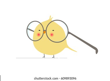 Animated Cartoon Geeky and Funny Bird Character with Huge Glasses in Minimalist Flat Vector Isolated on Clear White Background