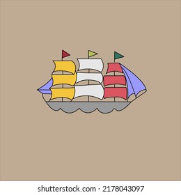 Animated Cartoon Ocean Sailing Ship Vector