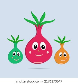 Animated cartoon onions with attractive and cheerful colors, used for decorating children's pictures.