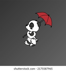 Animated Cartoon Panda Character Holding Umbrella