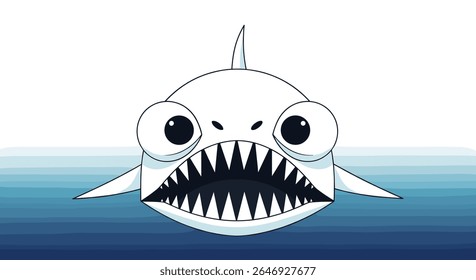 Um Tubarão Animado Com Mandíbulas Abertas Largas E Grandes Olhos Googly Nadam No Oceano