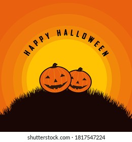 Animated cartoon spooky creatures halloween card . scary background vector