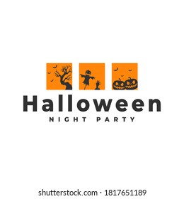 Animated cartoon spooky creatures halloween card . scary background vector