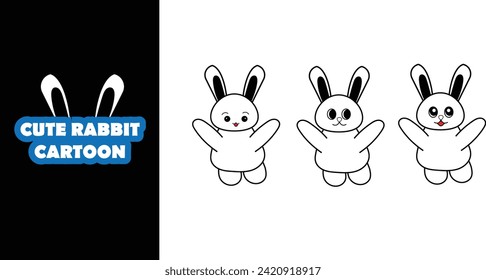 Animated character illustration. Rabbit character with various expressions. Editable character color