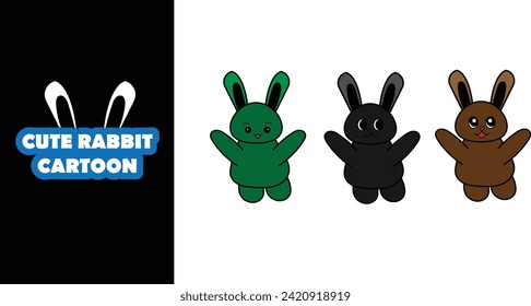 Animated character illustration. Rabbit character with various expressions. Editable character color