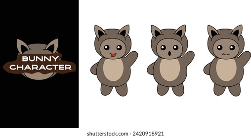 Animated character illustration. Rabbit character with various expressions. Editable character color
