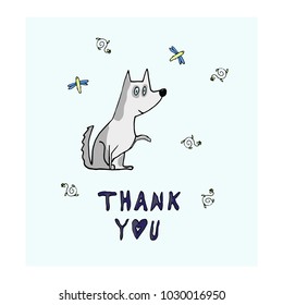 Animated characters Siberian husky.  Thank you. For children. Notebooks, cards, labels, diaries, accessories-school, stickers, t-shirts, banners, tags