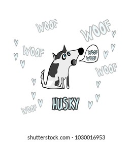 Animated characters Siberian husky.  Woof. For children. Notebooks, cards, labels, diaries, accessories-school, stickers, t-shirts, banners, tags