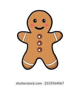 An animated Christmas gingerbread cookie shaped like a person with a plain design, evoking a warm and classic holiday feel.