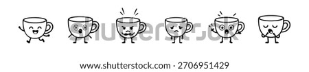 Animated Coffee Cups Expressing Various Emotions on White Background