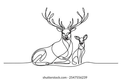 Animated continuous single-line drawing of mother deer, One-line animation of deer animals motion graphics.