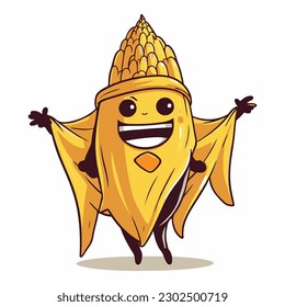 animated corn cob with a cape and a superhero outfit