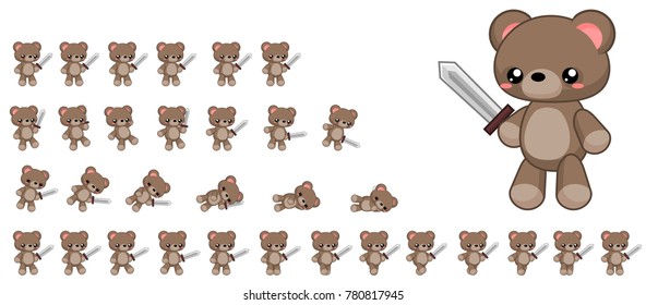 Animated cute bear character for creating fantasy video games