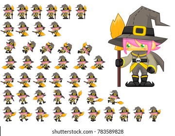 Animated cute witch girl for halloween video games