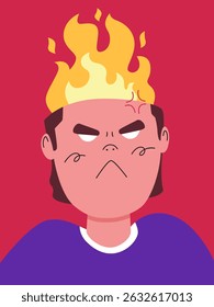 An animated depiction of intense frustration, a figure's head erupts in flames, vividly expressing the emotion of being infuriated.