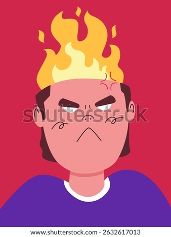 An animated depiction of intense frustration, a figure's head erupts in flames, vividly expressing the emotion of being infuriated.