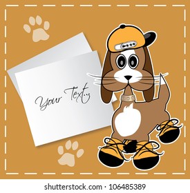 animated dog with blank paper for message
