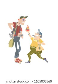 Animated drawing of foreign travelers