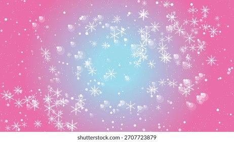 Copos de nieve que caen animados y destellos en un Vector de fondo de gradiente rosa y azul