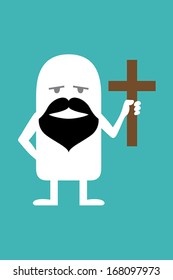 Animated Fictional Character With A Beard And A Cross In His Hands