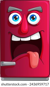 Animated fridge with a playful, cheeky expression.