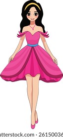 Animated Girl in Pink Dress