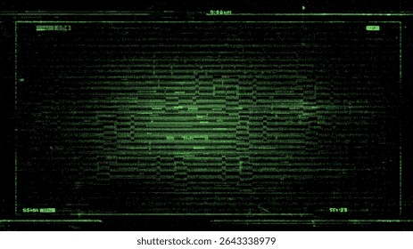 Animated green hud background glitch vector for digital data display. Abstract futuristic virtual interface with error noise.