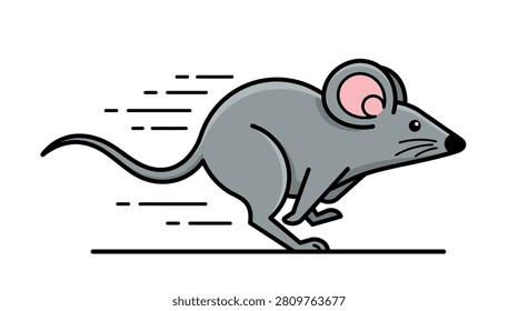 Animated grey rat character sprinting across a white surface.