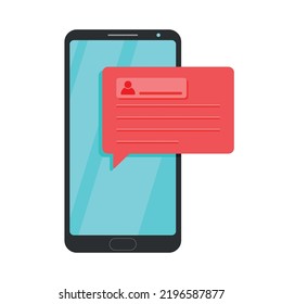 Dispositivo móvil de Handphone animado con notificación de mensajes y mensajes emergentes en el vector de iconos de voz de burbujas para la ilustración de elementos de sitios web de interfaz y negocios
