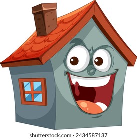 Animated house with a cheerful, lively expression.