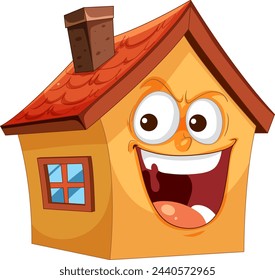 Animated house with a cheerful, lively expression.