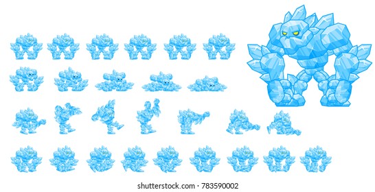 Animated ice golem character for fantasy video games