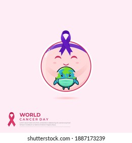 Animated icons hugging earth on world cancer day