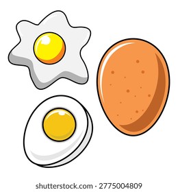 animated illustration vector design of egg set, boiled egg, fried egg