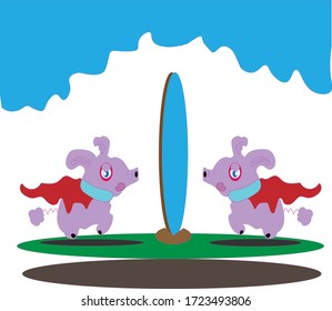 animated image of two pigs facing each other between mirrors