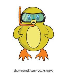 Animated image or vector of a chick wearing a diving costume
