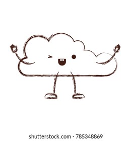 animated kawaii cloud icon flat in monochrome blurred silhouette
