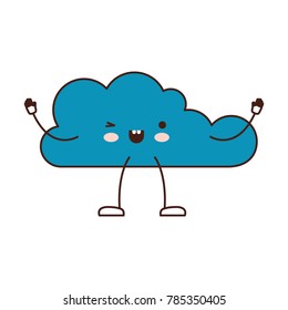 animated kawaii cloud icon flat in colorful silhouette