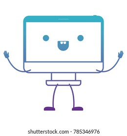 animated kawaii desktop computer in degraded blue to purple color contour