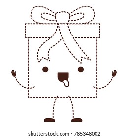 animated kawaii gift box icon with decorative ribbon in monochrome dotted silhouette