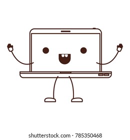 Animated Kawaii Laptop Computer Monochrome Silhouette Stock Vector ...