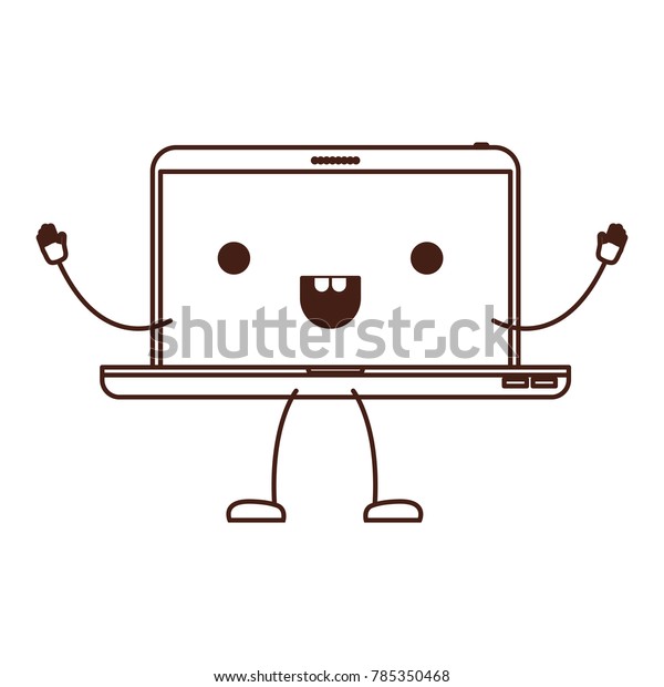 Animated Kawaii Laptop Computer Monochrome Silhouette Stock Vector ...