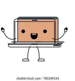 animated kawaii laptop computer in watercolor silhouette