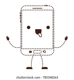 animated kawaii tablet device icon in monochrome dotted silhouette